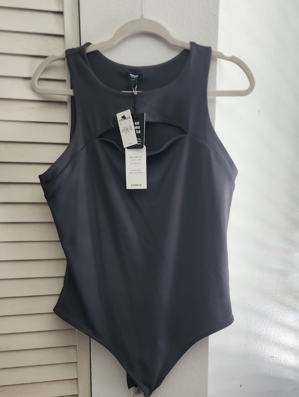 Express Charcoal Gray Cutout Tank Bodysuit